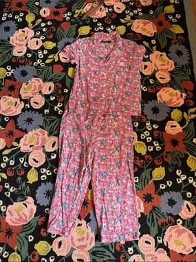 Ralph Lauren Pink Floral Button-Up and Capri Pajamas
